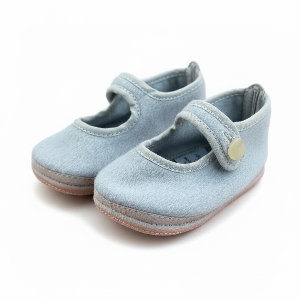 Hermès Paris First Baby Shoes Blue Wool Angora Mary Jane w/ Box